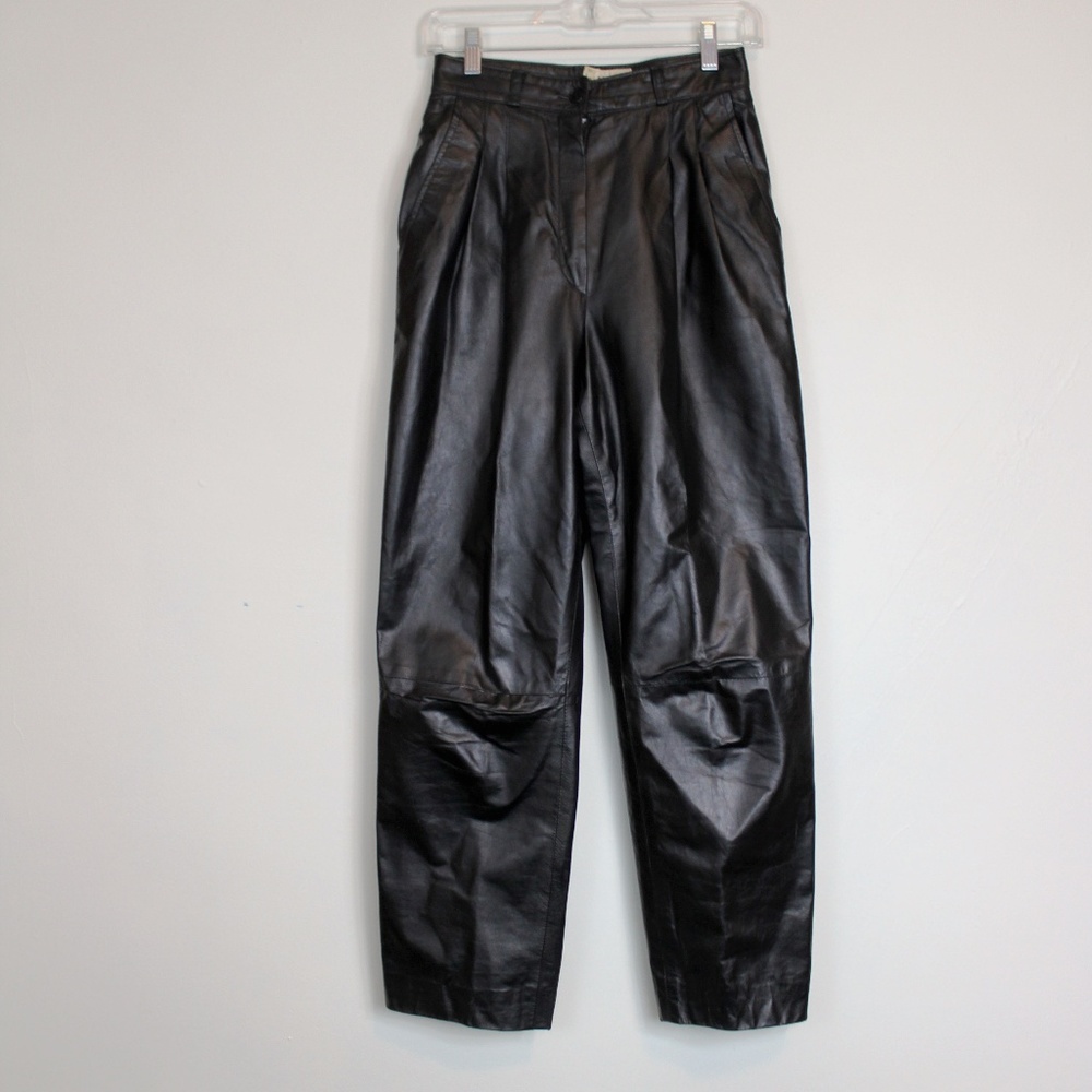 Vintage Maxima Black Leather Pleated Pants